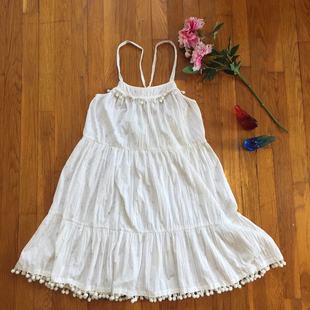 White Pom Pom Dress Beach Cover Up
